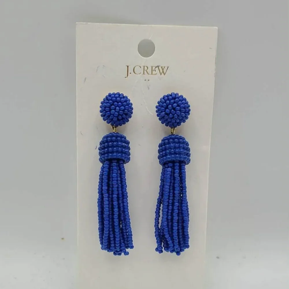 J Crew Factory Blue Beaded Tassel Earrings NWT!  NEW!